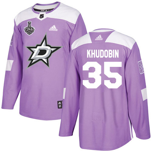 Men Adidas Dallas Stars #35 Anton Khudobin Purple Authentic Fights Cancer 2020 Stanley Cup Final Stitched NHL Jersey->dallas stars->NHL Jersey